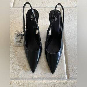 Zara Pointed Toe Slingbacks Shoes Black Size 40 Wedge heel, 
Heel height, 4.25”